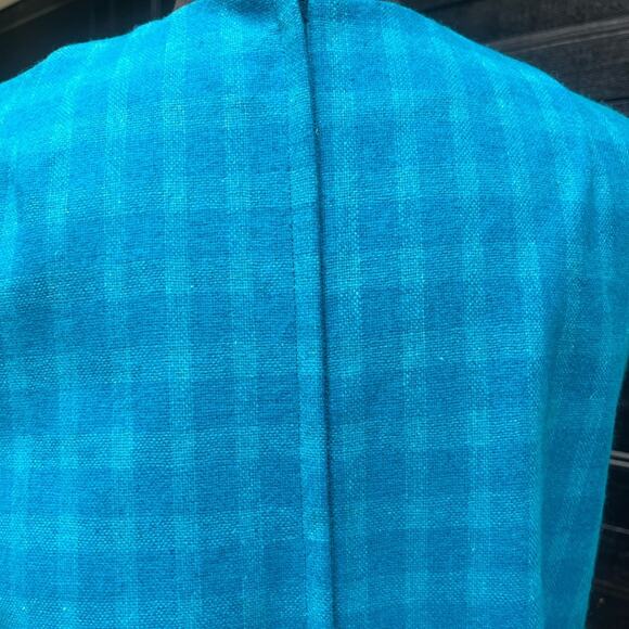 Vtg 60s Turquiose Plaid Sleeveless Mod Shift Dress M Tradwife Jackie O Ladylike - Picture 5 of 6